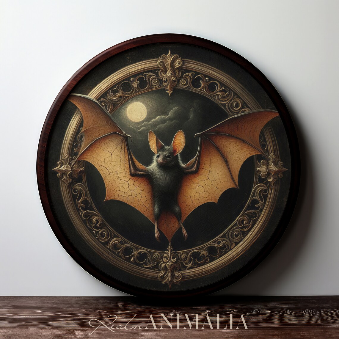 Moonlit Bat With Amber Wings Gothic Victorian Ornate Animal Art Print - Image 3