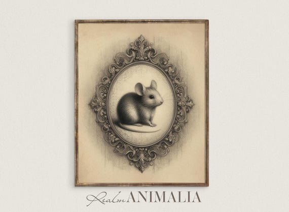 Mouse Sketch Art Print Victorian Animal Illustration Vintage Style Drawing Moody Neutral Wall Art Cottagecore Home Decor S108