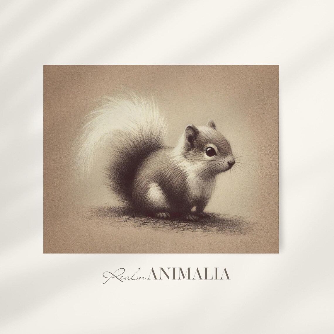 Baby Squirrel Charcoal Sketch On Neutral Beige Vintage Animal Poster - Image 4