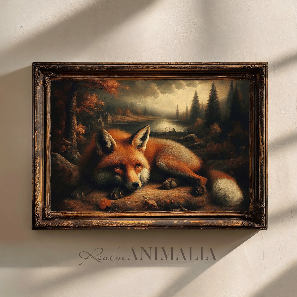 Autumn Fox Art Print, Moody Vintage Fall Landscape - Image 2