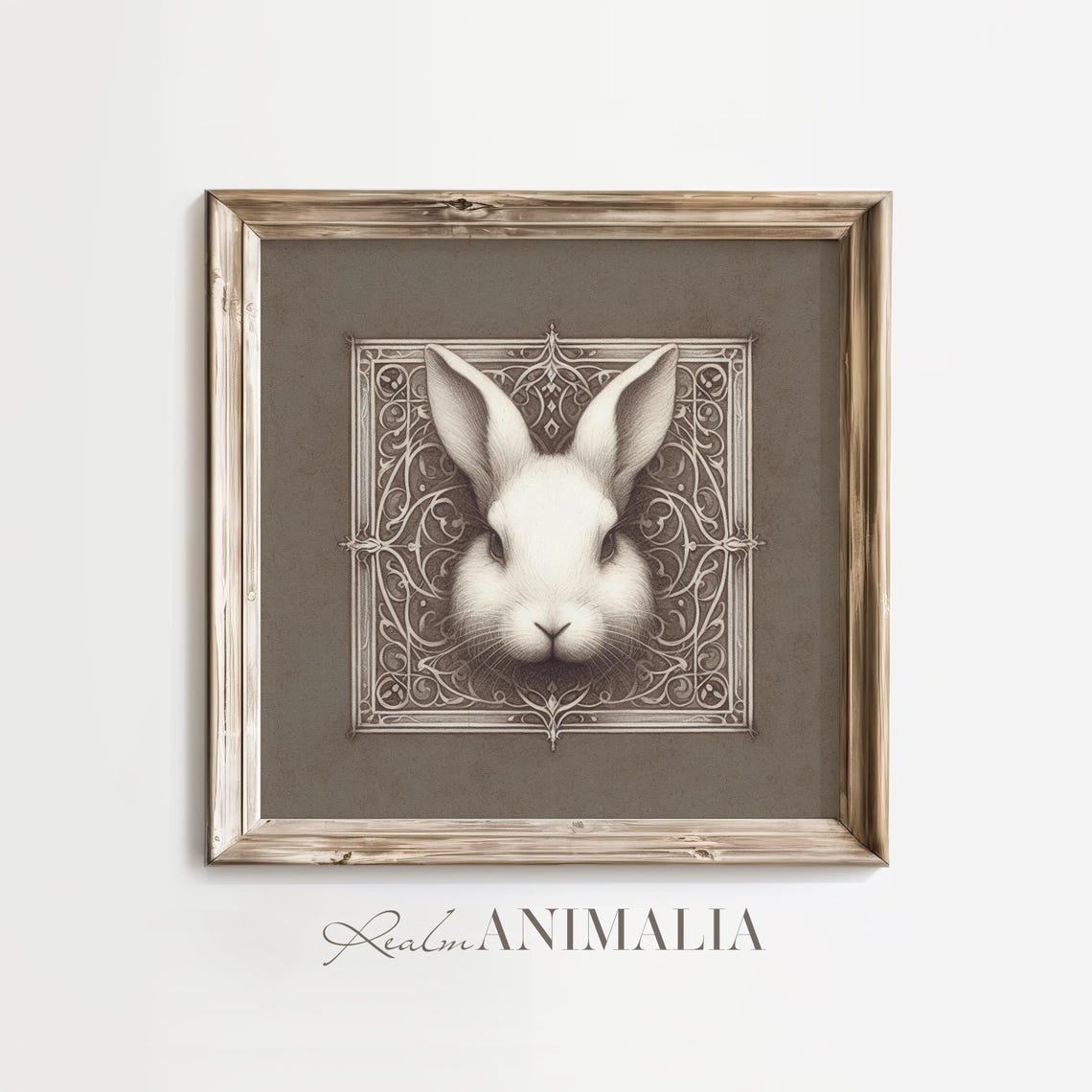 White Rabbit Portrait Sketch Ornate Art Nouveau Frame Poster - Image 4