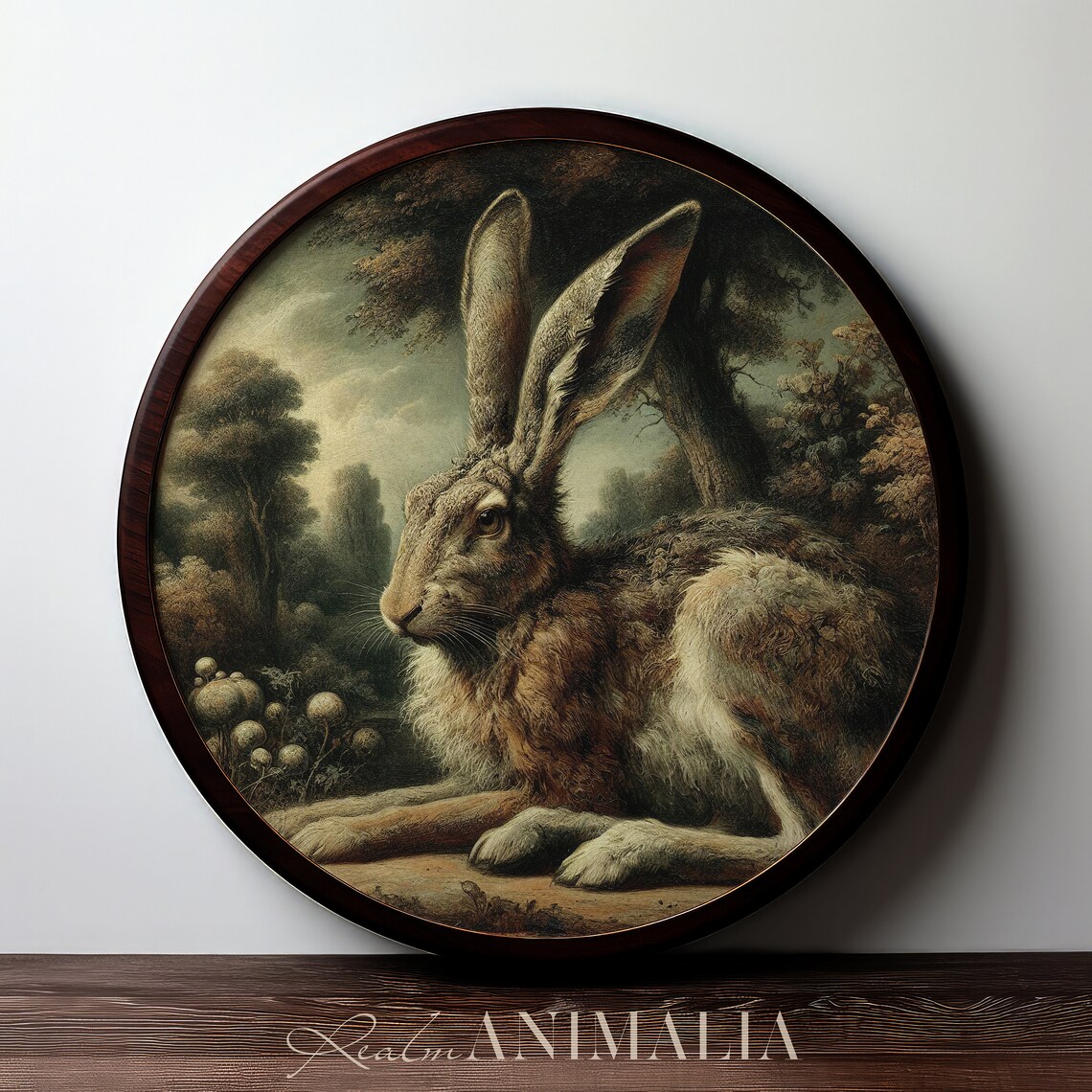 Vintage Hare Resting In Woodland Landscape Moody Old Master Style Art Poster - Image 3