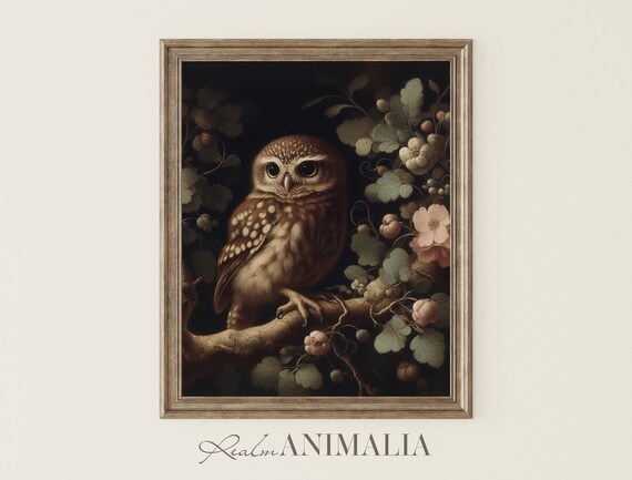 Little Owl Print Moody Cottagecore Owl Of Athena Art Painting Vintage Animal Bird Nature Wall Decor Ow006