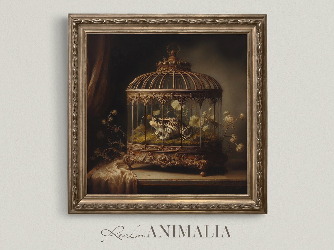 Toad Terrarium Victorian Still Life, Vintage Art Print