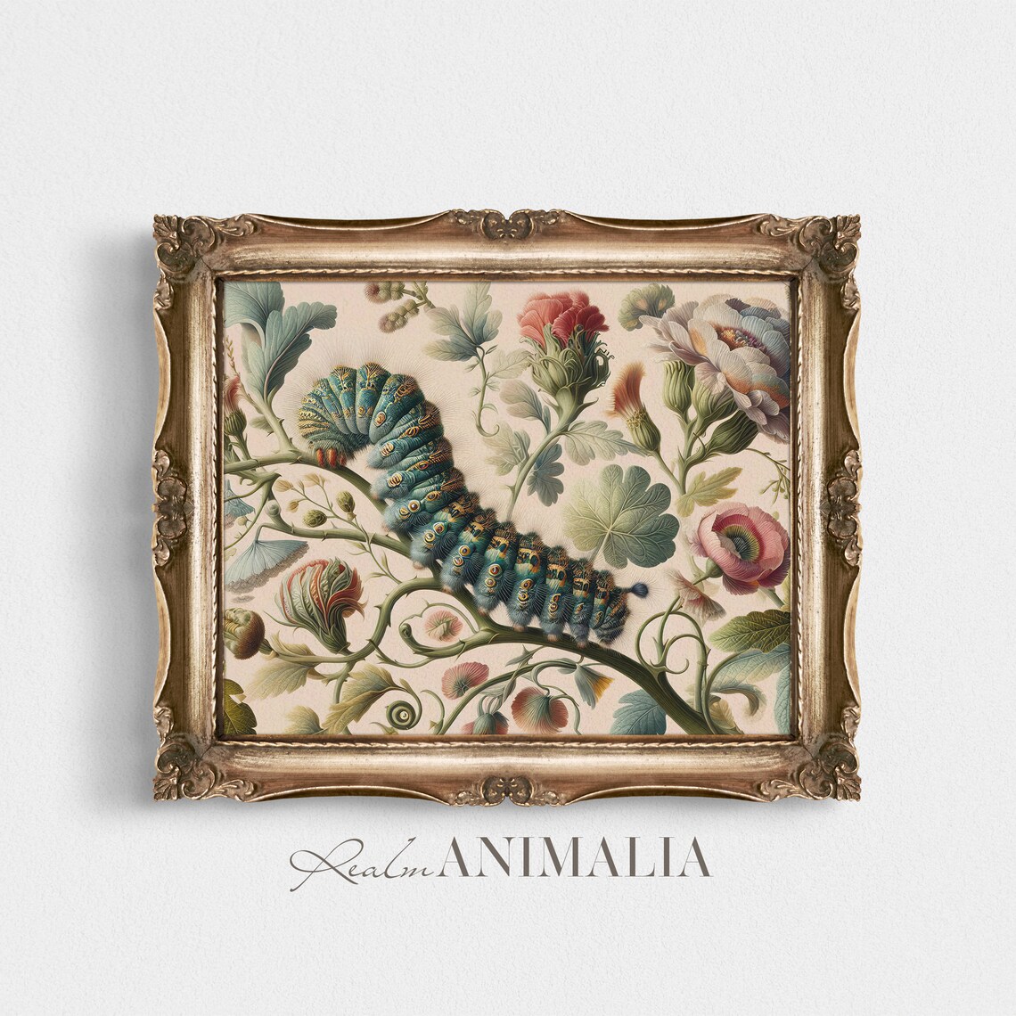 Vintage Botanical Caterpillar Art Print, Floral Insect - Image 4