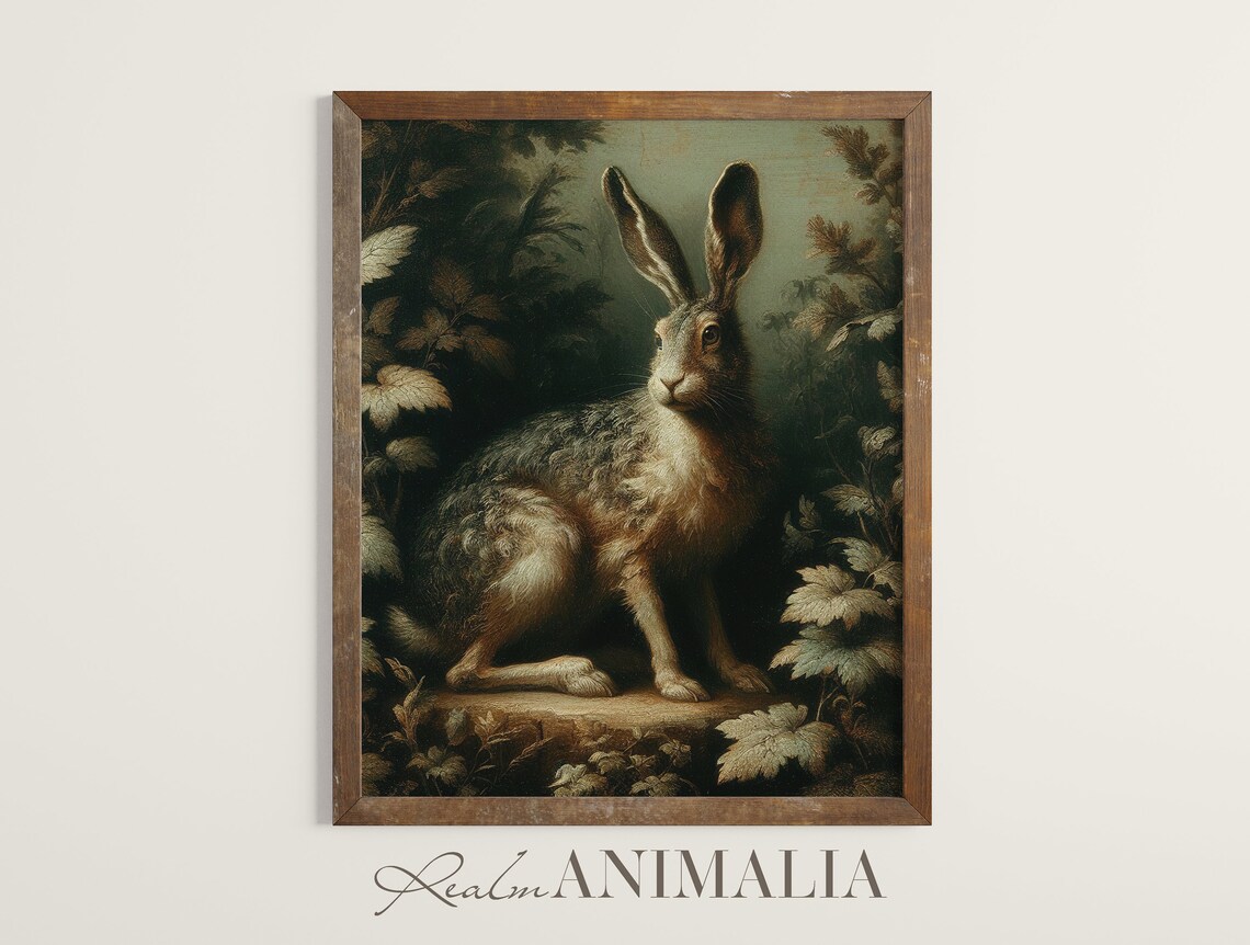 Vintage Rabbit Painting, Antique Hare Art Print