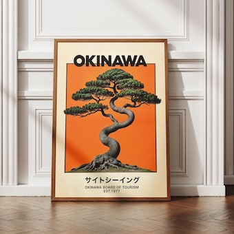 Okinawa Travel Poster, Ryukyu Cape Hedo Gajumaru Tree