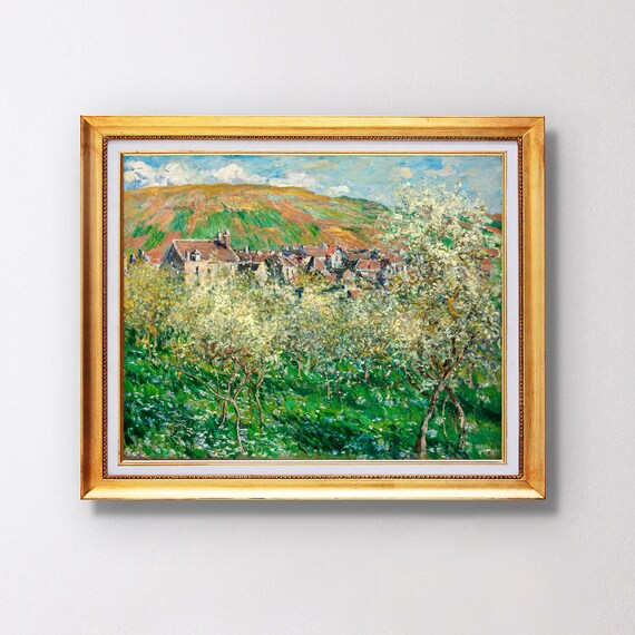 Claude Monet Flowering Plum Trees 1879 French Village Spring Scene Poster