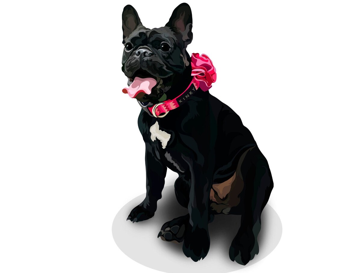 Black French Bulldog With Pink Collar Custom Pet Portrait Poster