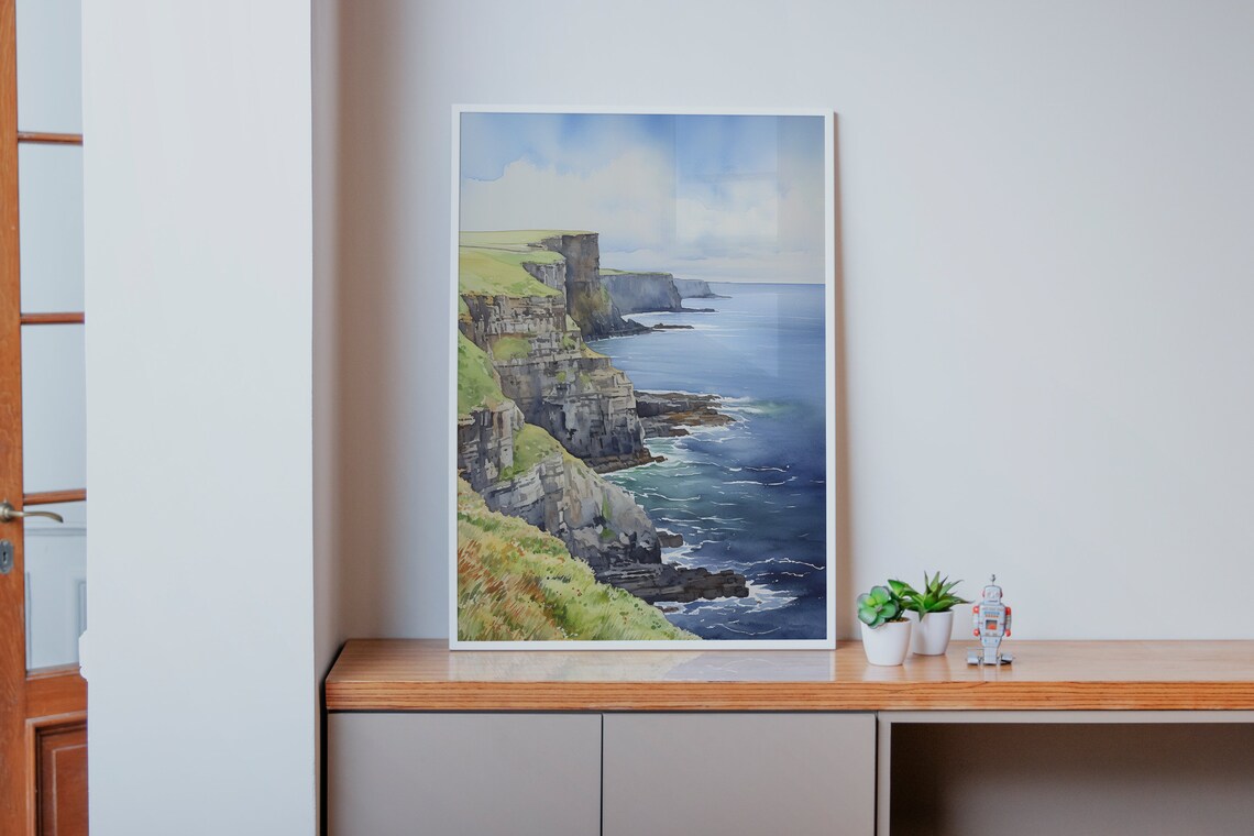 Cliffs of Moher Watercolor Ireland Sea Cliffs Coastal Art Poster - Image 4