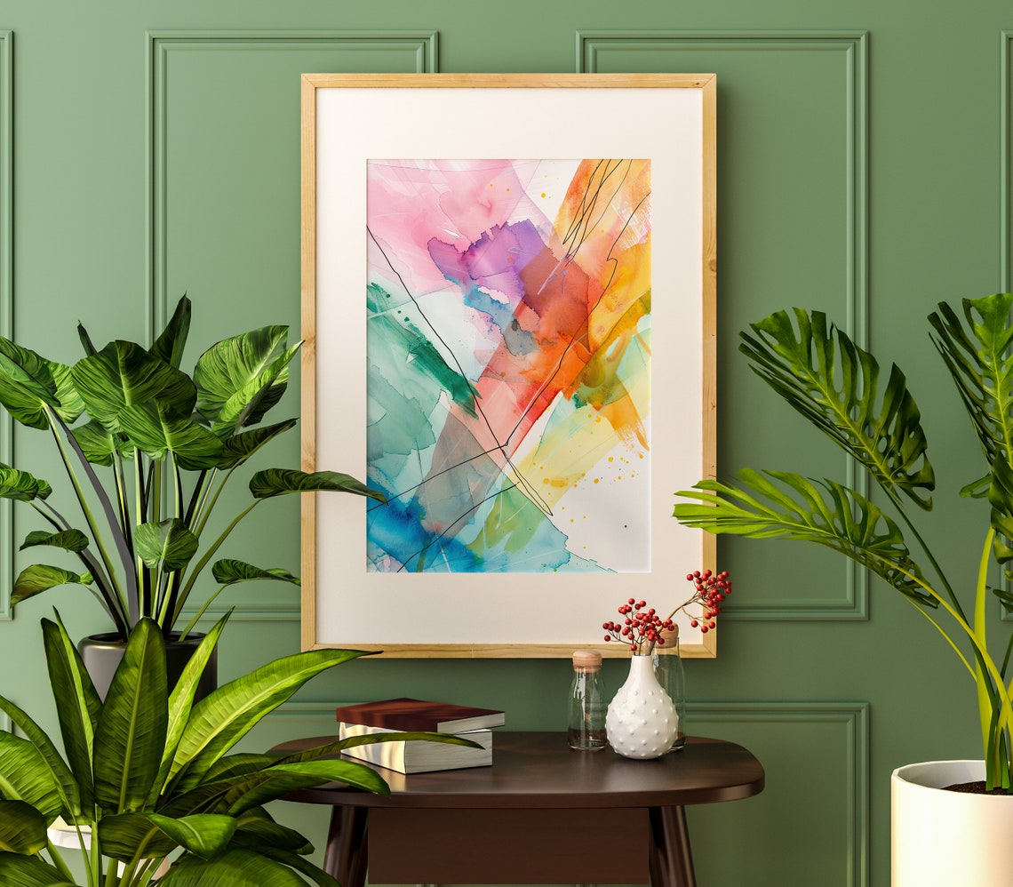Abstract Pastel Blocks Watercolor Ink Lines Modern Art Poster - Image 2