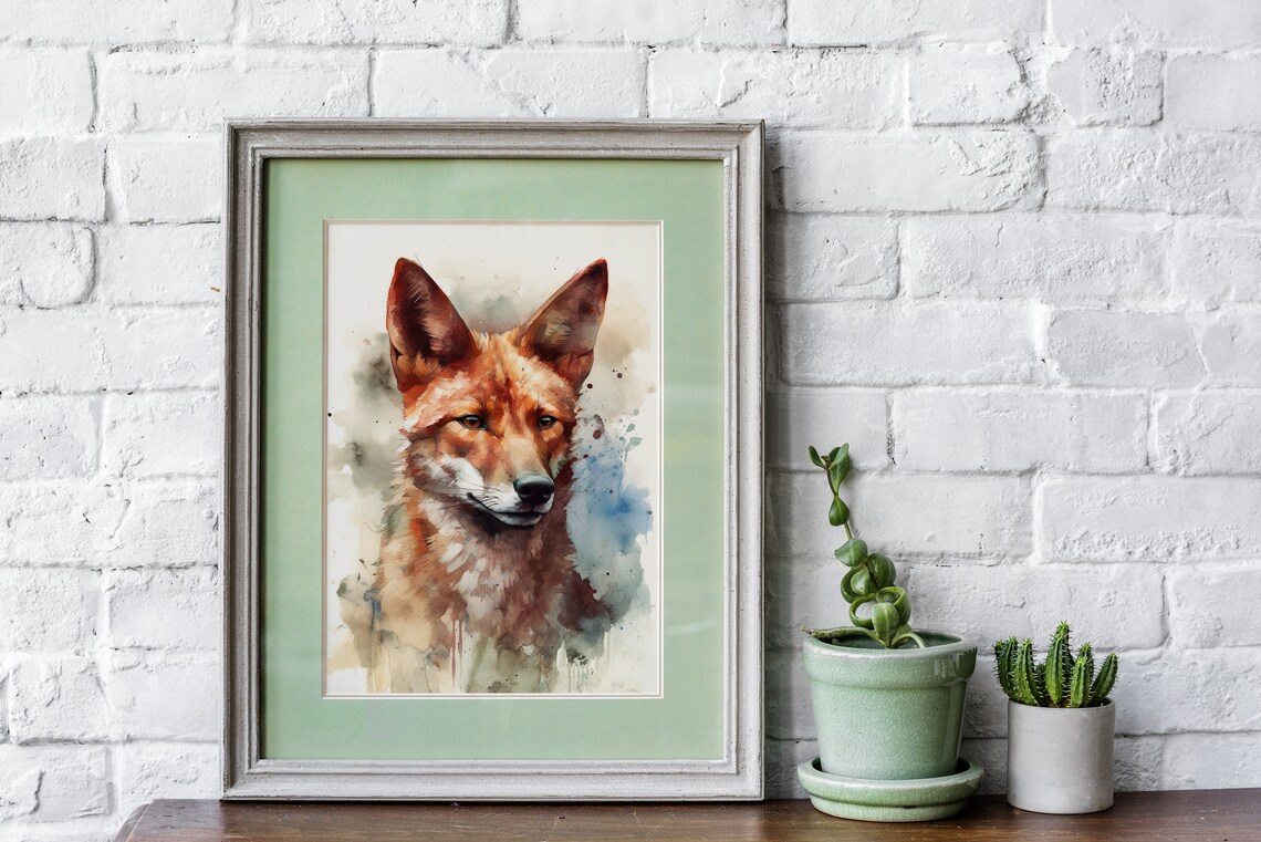 Wild Dog Watercolor Portrait Amber Eyes Rustic Wildlife Art Poster - Image 5