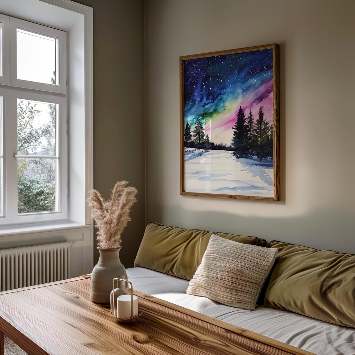 Northern Lights Watercolor Aurora Snowy Forest Winter Art Poster - Image 5