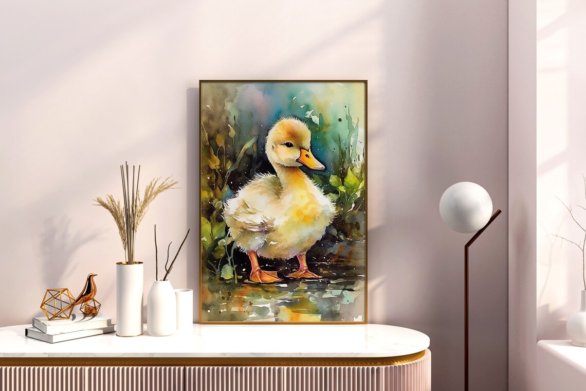 Sweet Baby Duckling Watercolor Yellow Duck Bird Nursery Poster - Image 5