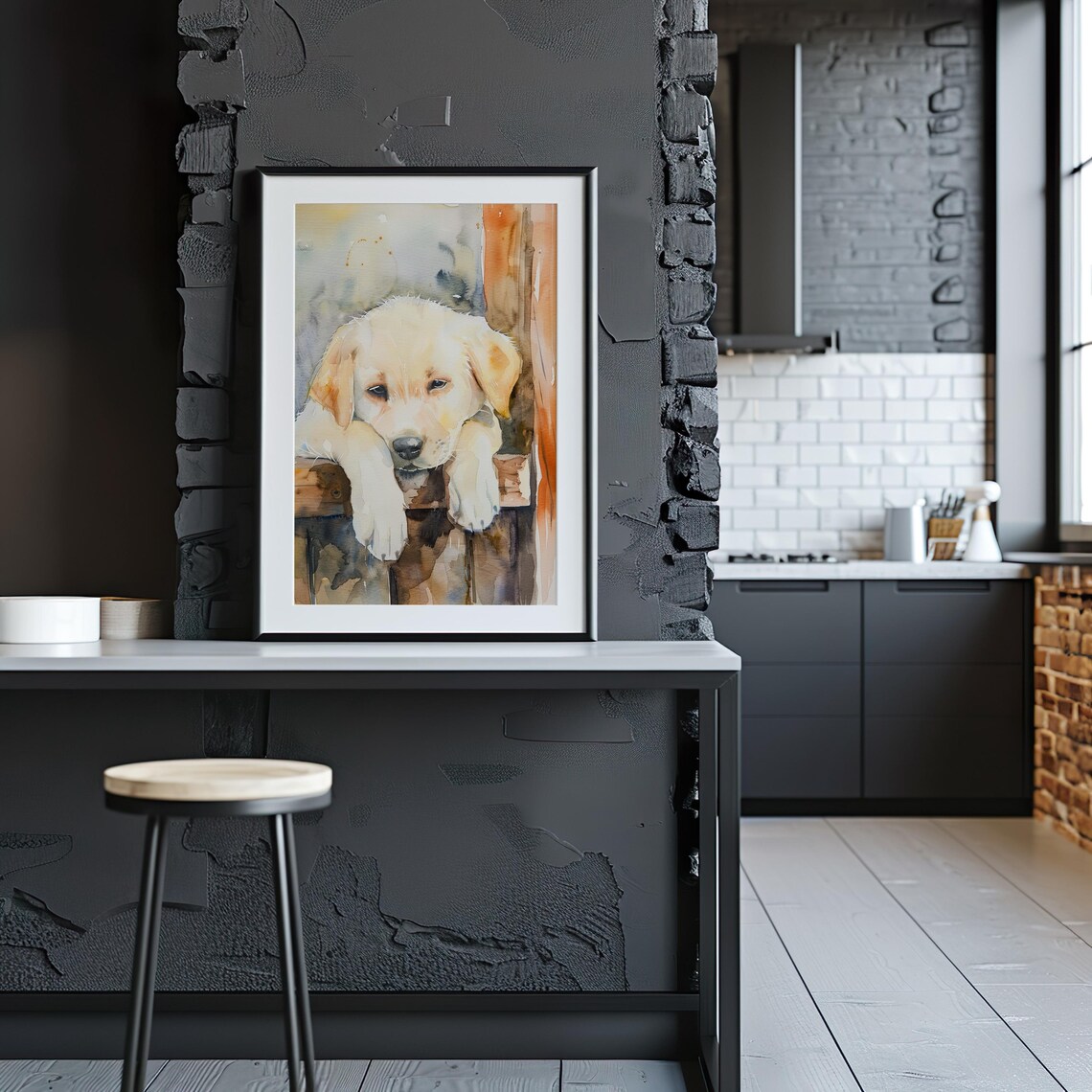 Golden Labrador Puppy Watercolor Sleepy Dog Nursery Art Poster - Image 3
