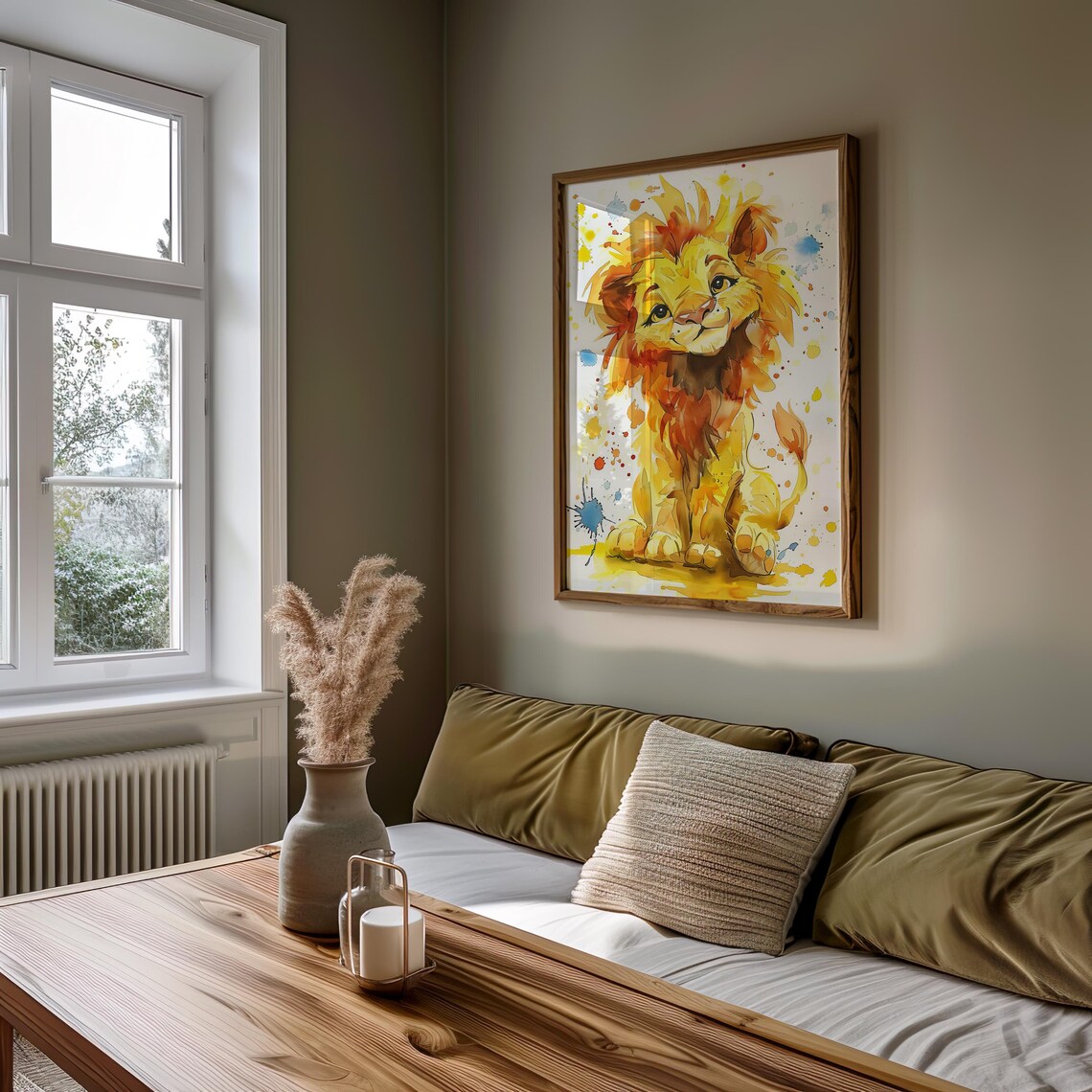Cute Lion Cub Cartoon Watercolor Nursery Kids Playful Art Poster - Image 3