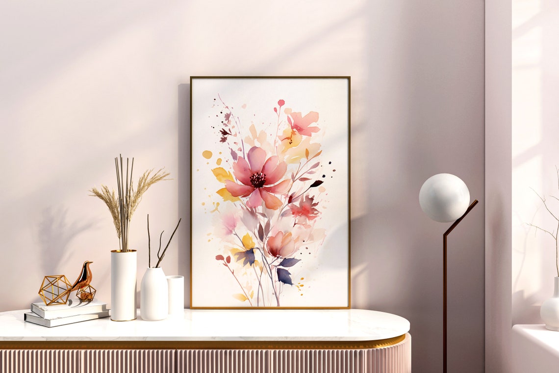 Neutral Pink Wildflower Bouquet Blush Watercolor Botanical Art Poster - Image 5