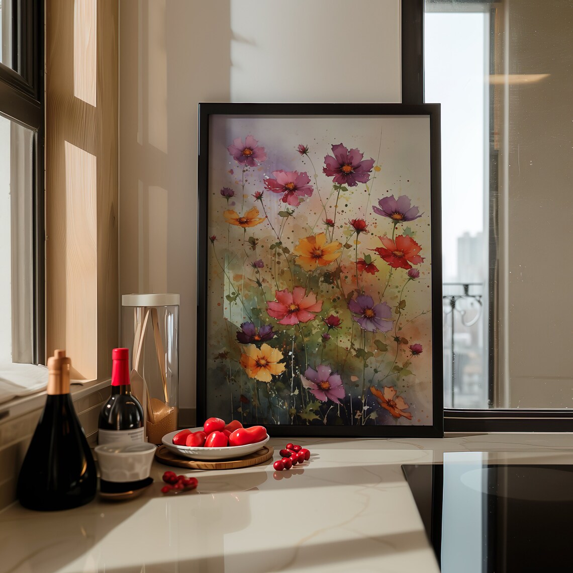 Colorful Cosmos Wildflowers Watercolor Vibrant Floral Art Poster - Image 5