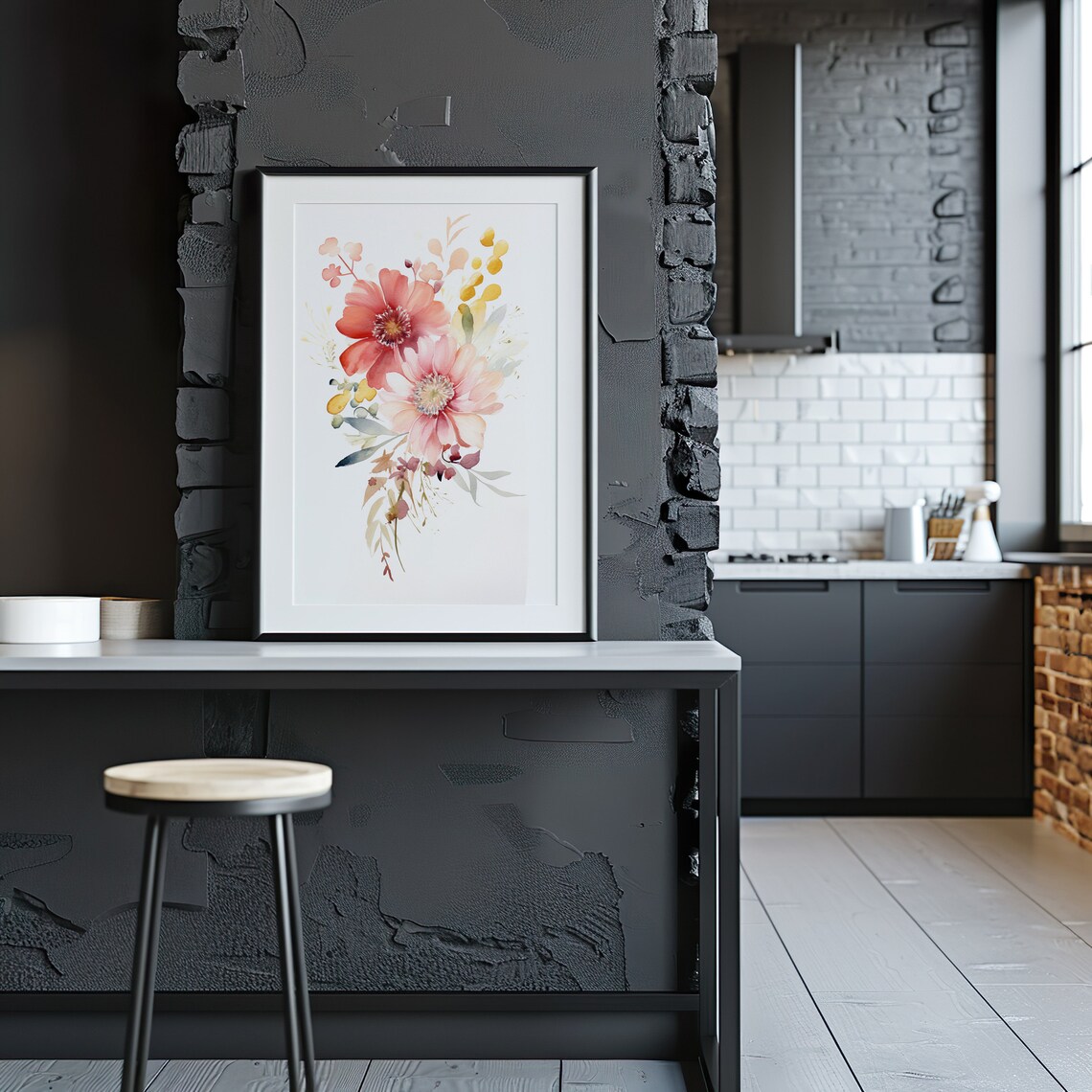 Coral Blossom Watercolor Bouquet Soft Pink Floral Art Poster - Image 4