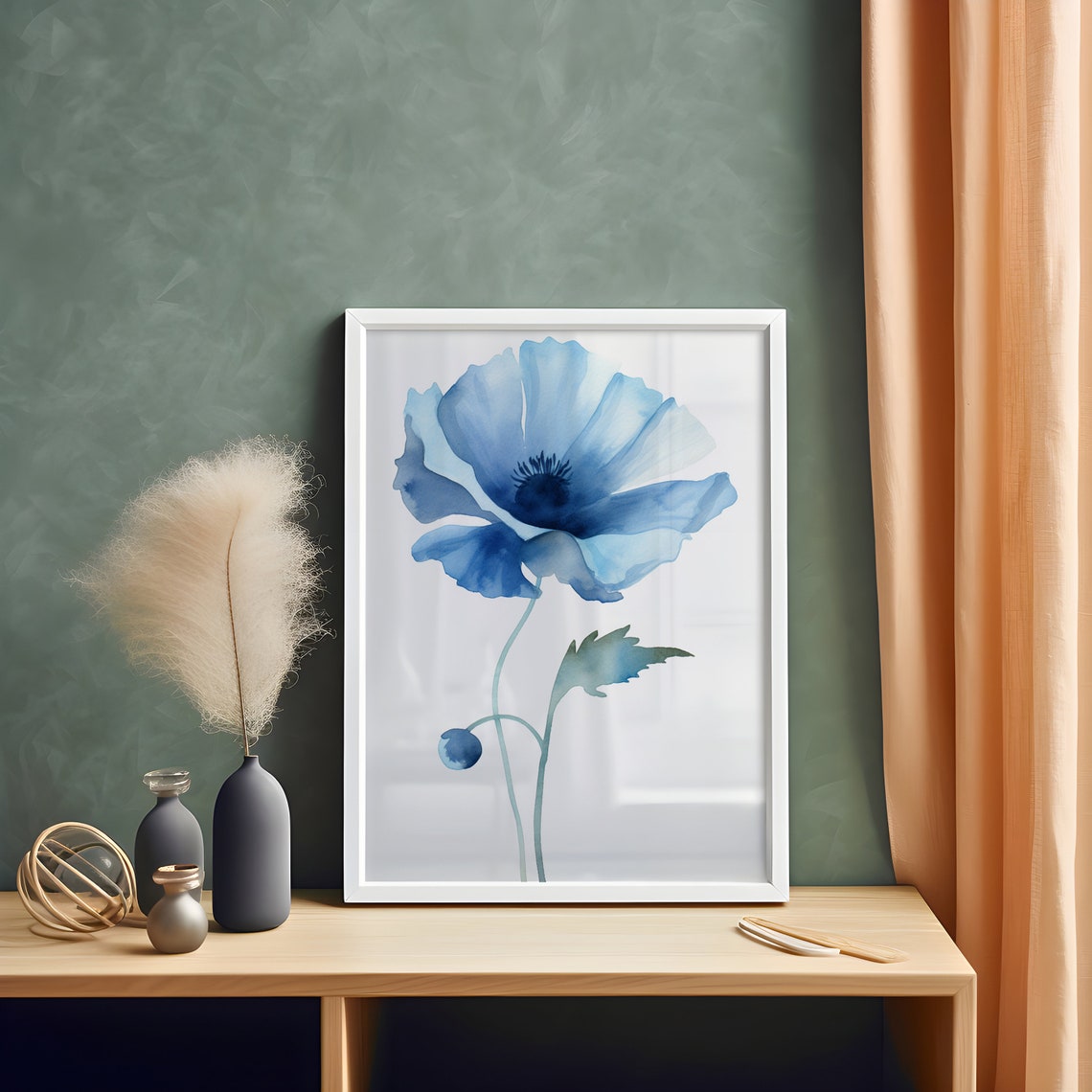Blue Poppy Watercolor Flower Art Print for Light Bright Interiors - Image 4