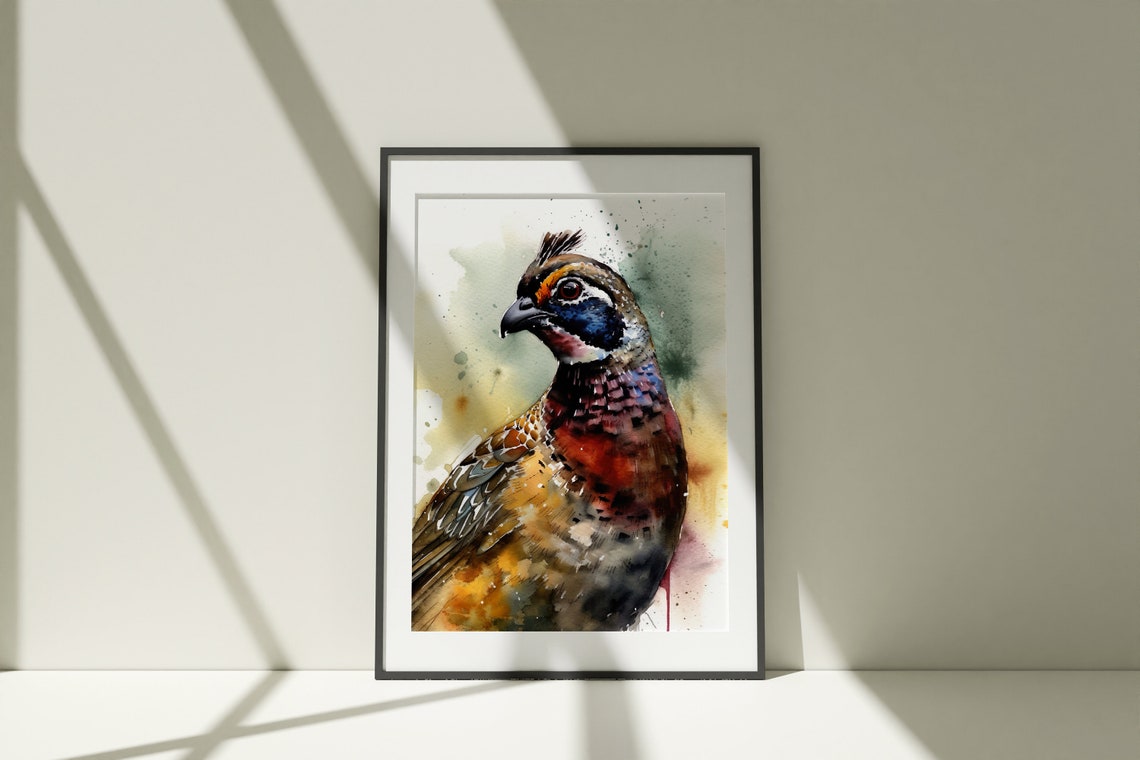 Colorful Crested Game Bird Watercolor Portrait Wildlife Poster - Image 4