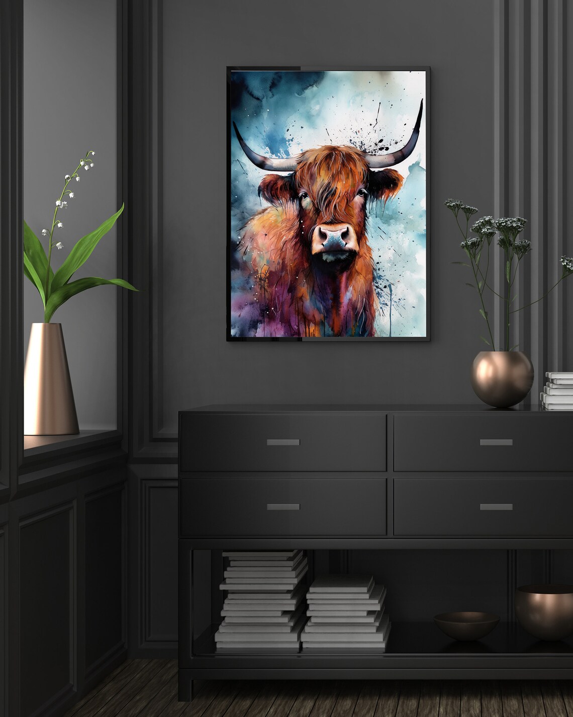 Highland Cow Watercolor Portrait Shaggy Brown Farm Art Poster - Image 5