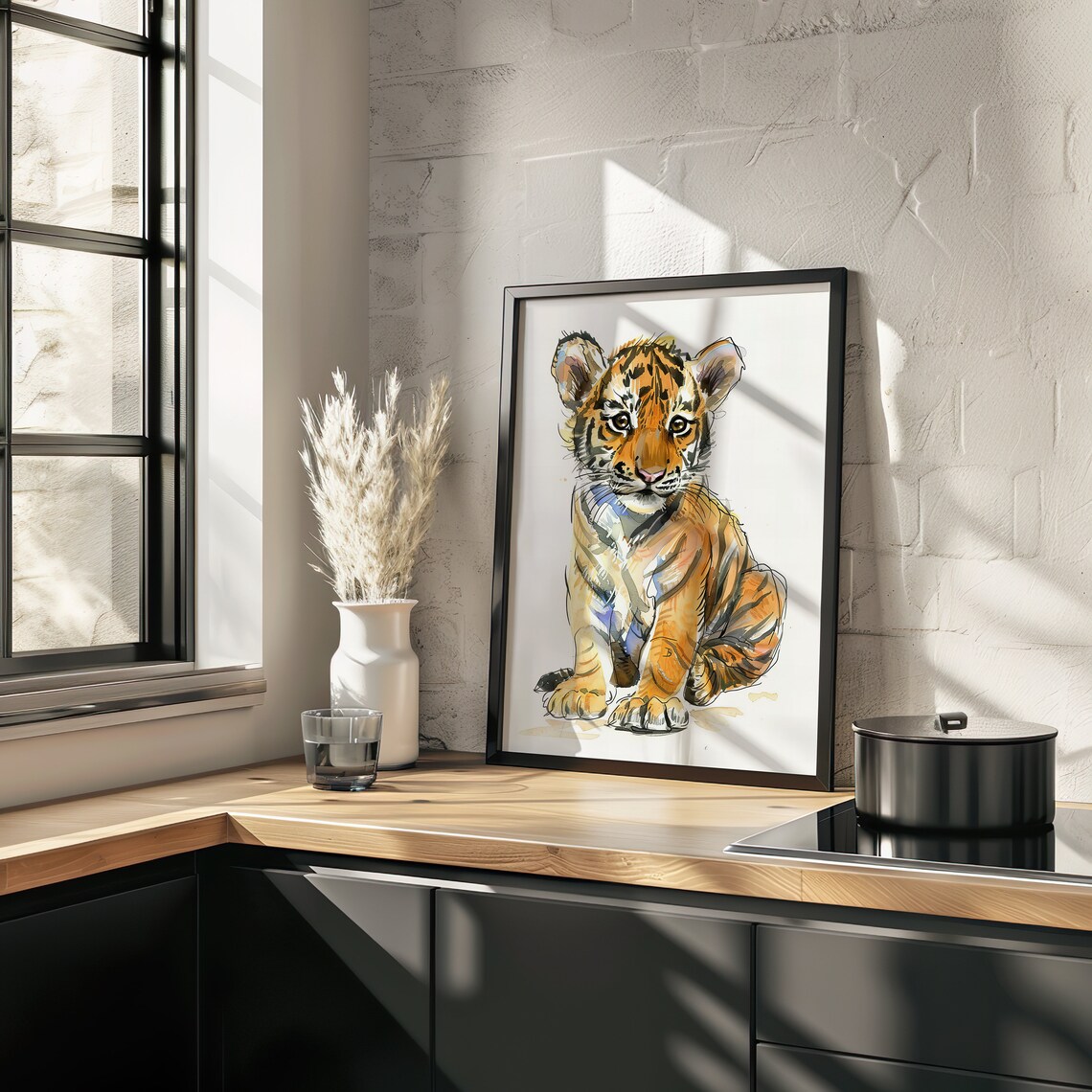 Adorable Tiger Cub Front View Watercolor Baby Animal Art Poster - Image 2