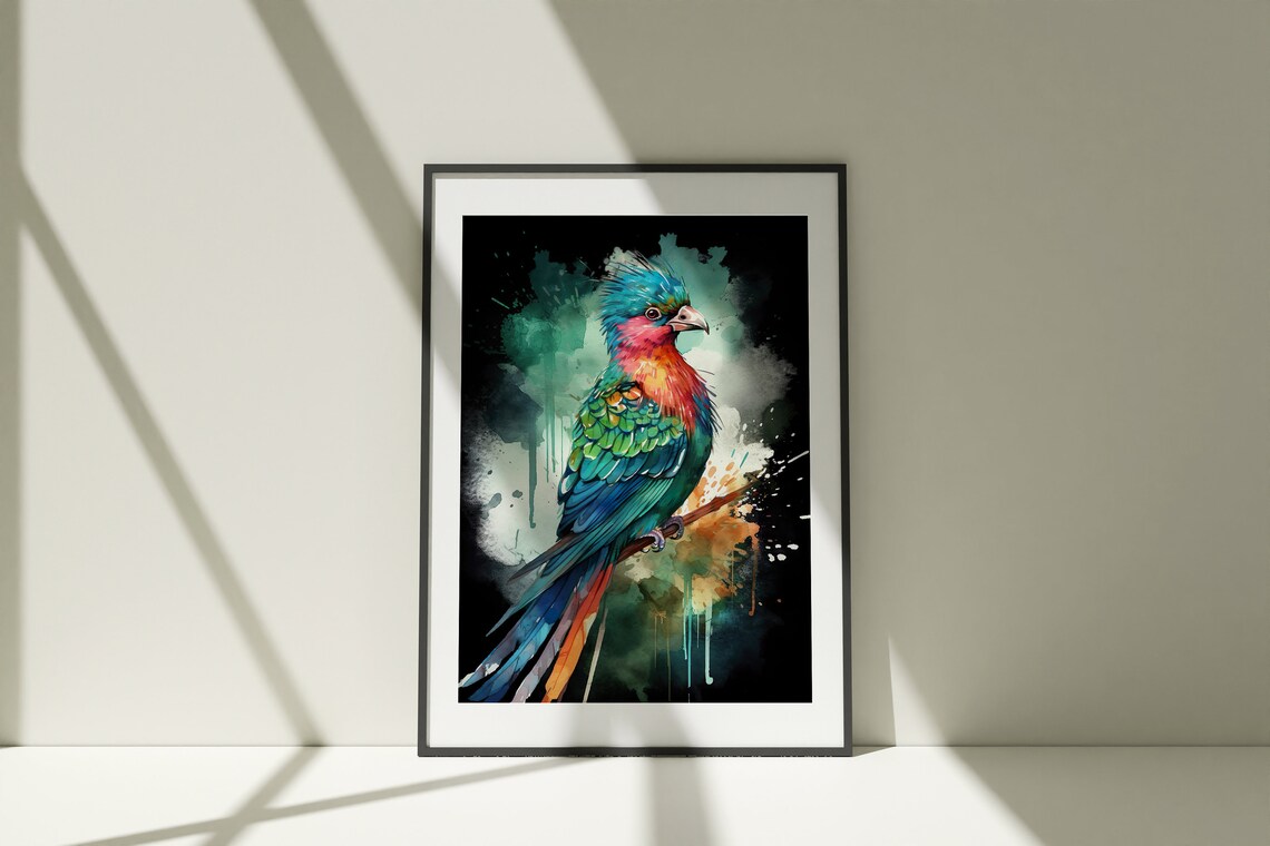 Quetzal Colorful Watercolor Portrait Exotic Tropical Bird Art Poster - Image 3