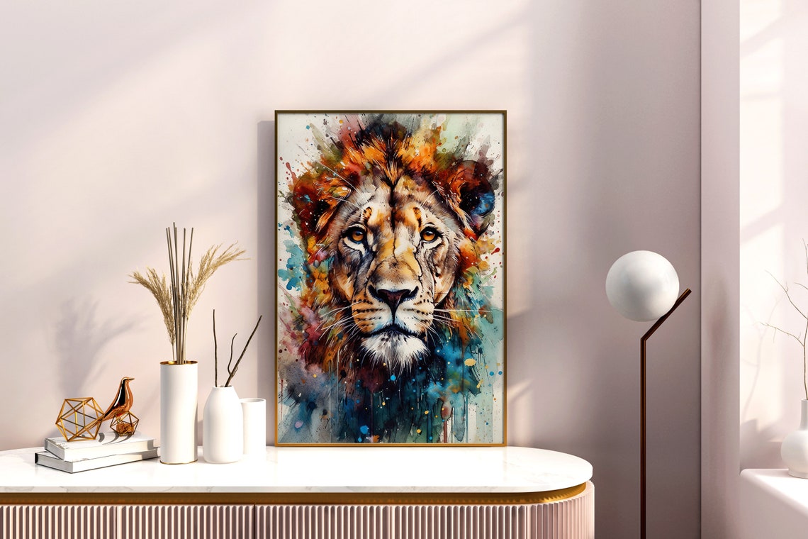Lion Painting Wall Art Watercolor Poster Gift Watercolor Colorful Animal Painting Illustration Nature Wall Art Home Decor Print - Image 5