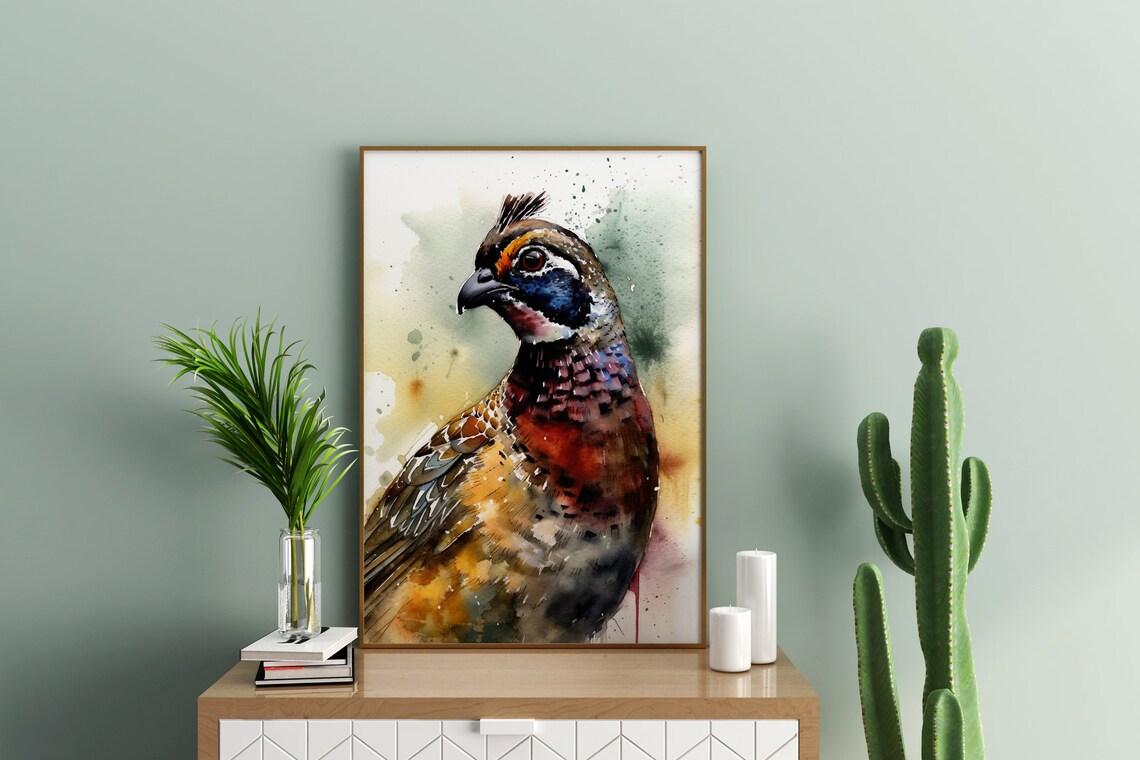 Colorful Crested Game Bird Watercolor Portrait Wildlife Poster - Image 5