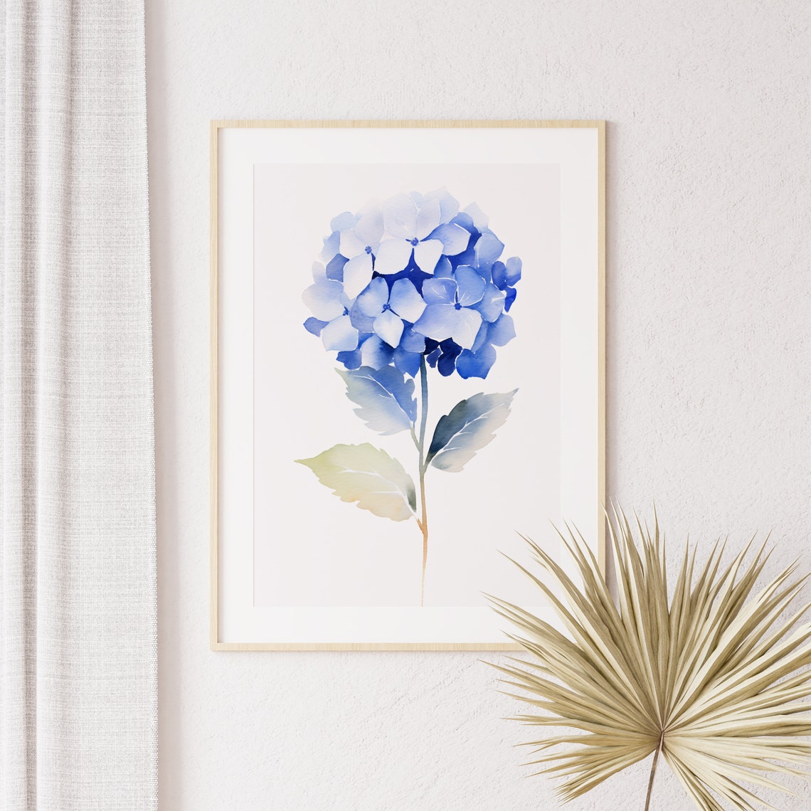 Blue Hydrangea Watercolor Single Flower Minimalist Art Poster - Image 2