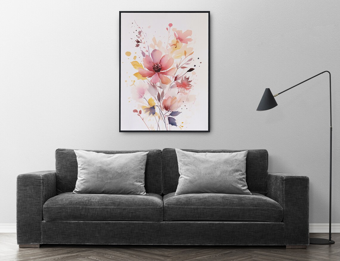 Neutral Pink Wildflower Bouquet Blush Watercolor Botanical Art Poster - Image 3