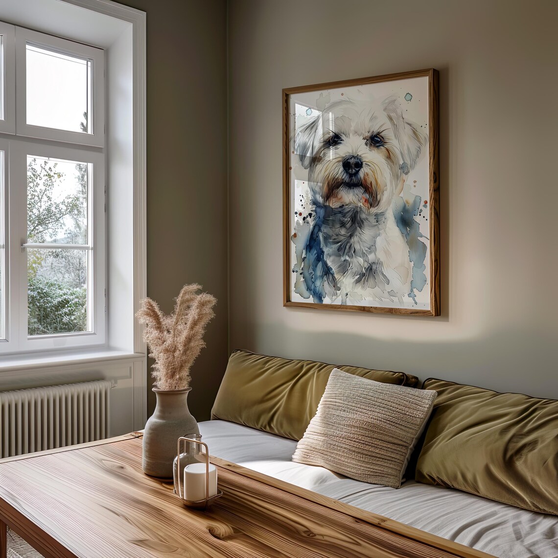 Small White Dog Watercolor Portrait Fluffy Puppy Pet Painting Poster - Image 3