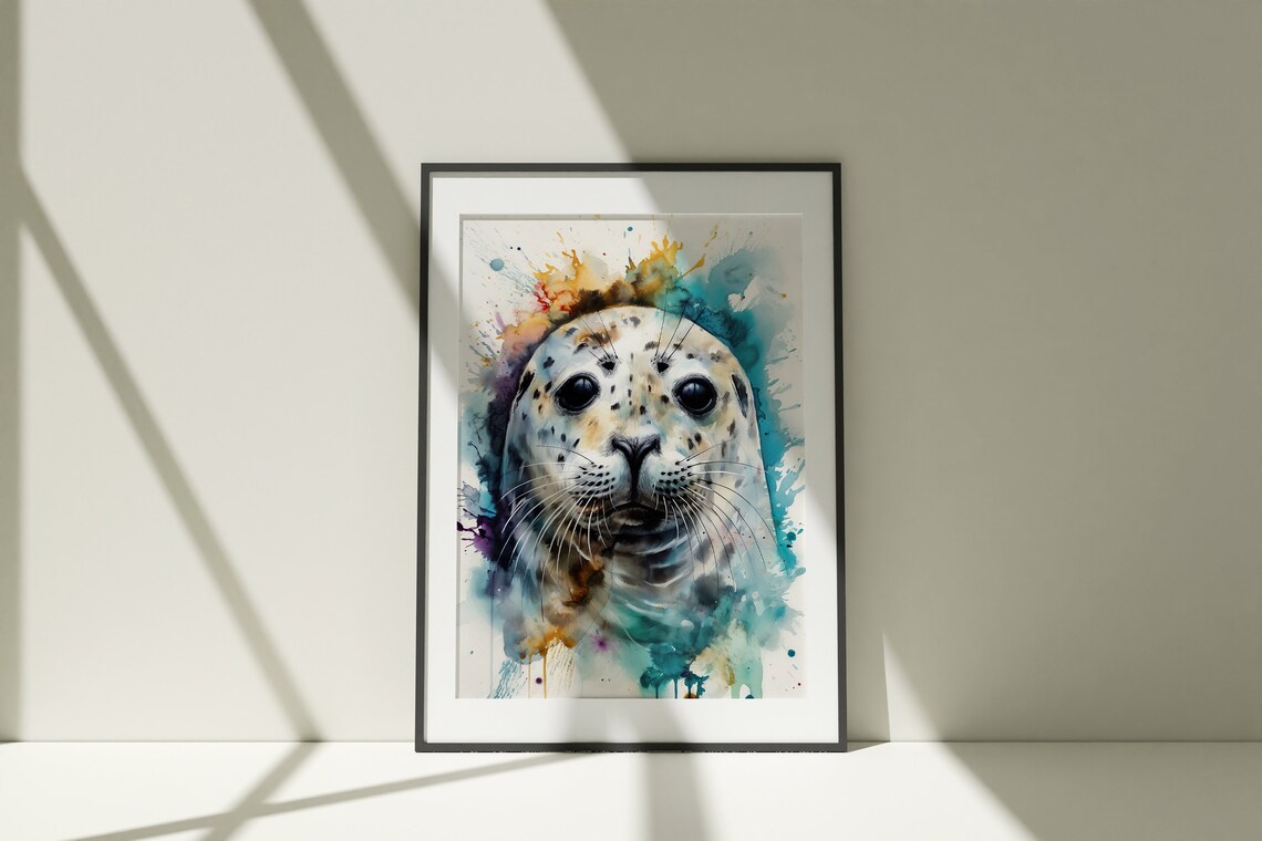 Harbor Seal Watercolor Portrait Cute Spotted Marine Art Poster - Image 5