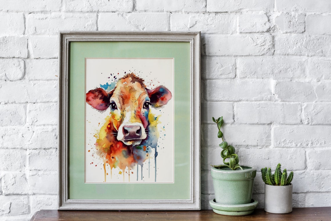 Baby Calf Painting Wall Art Poster Gift Watercolor Colorful Animal Painting Illustration Nature Wall Art Home Decor Print - Image 5
