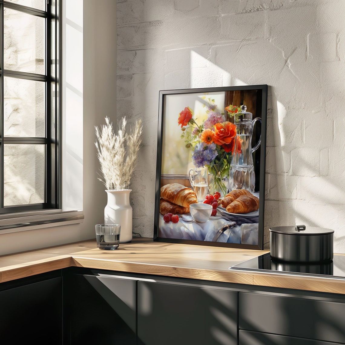French Breakfast Still Life Croissants Watercolor Kitchen Art Poster - Image 3