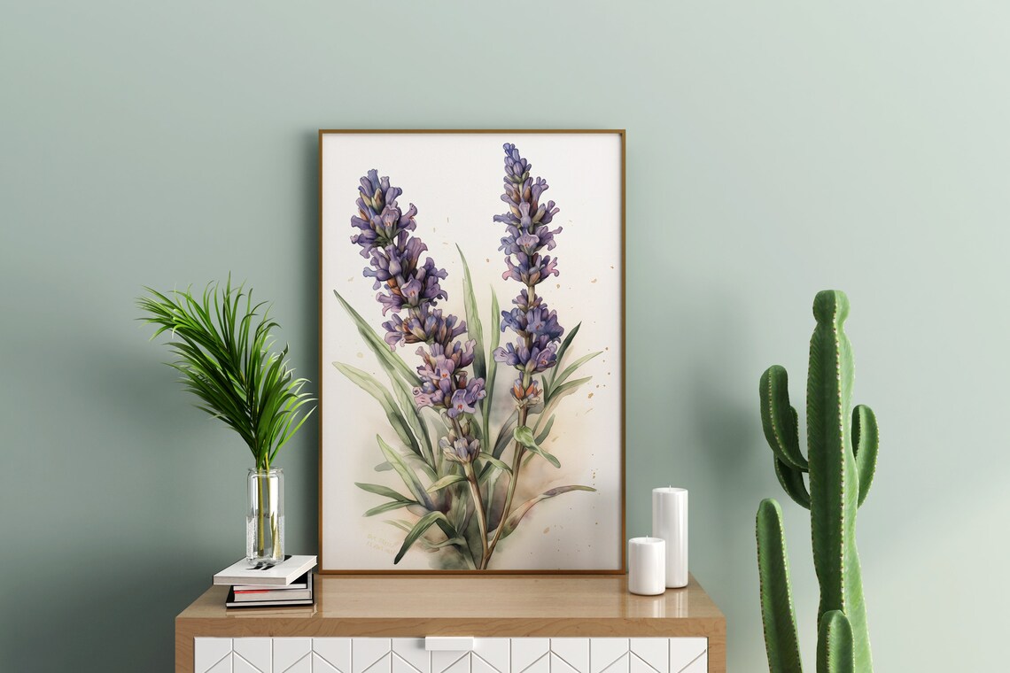 Lavender Stems Watercolor Detailed Purple Spikes Herbal Botanical Art Poster - Image 5