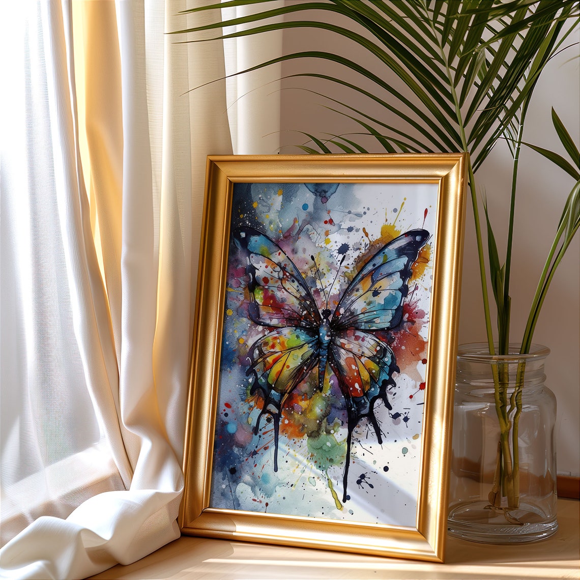 Colorful Butterfly Watercolor Drip Art Vivid Insect Wall Poster - Image 5