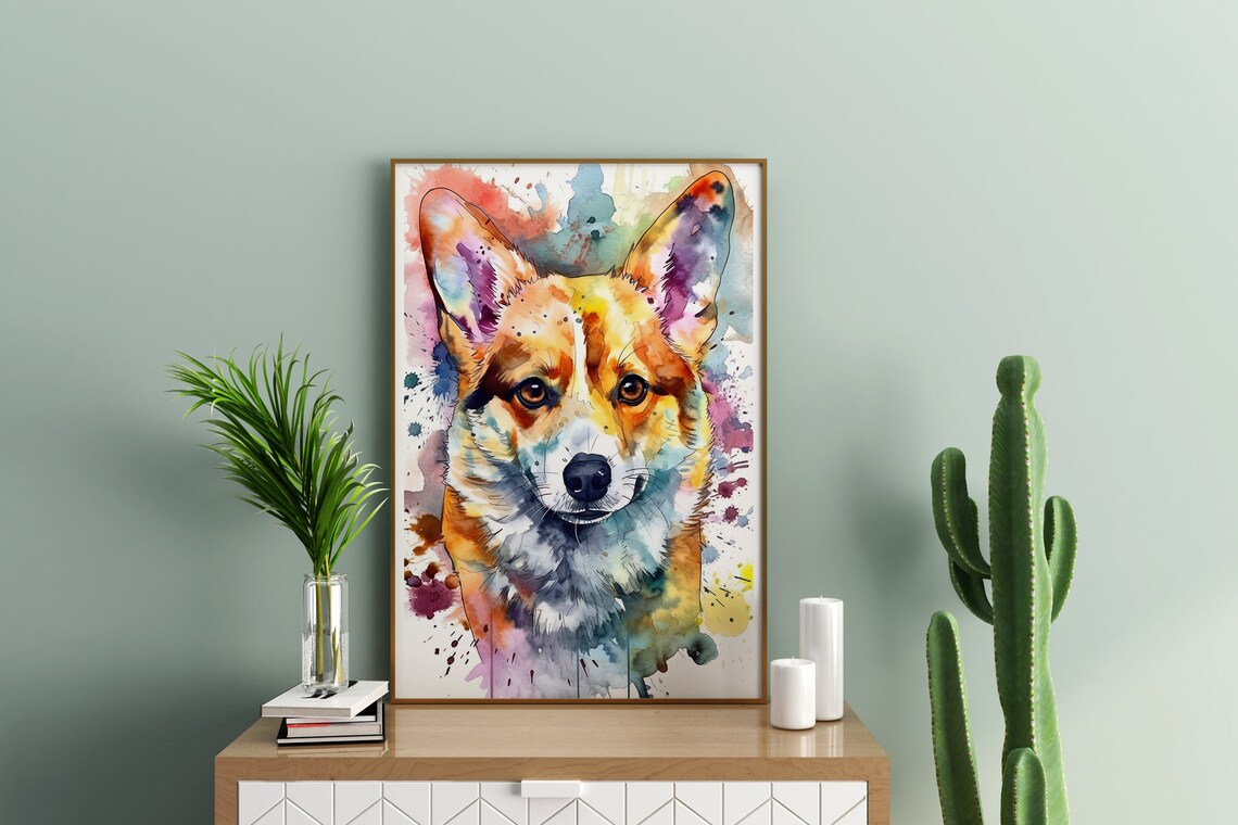Pembroke Welsh Corgi Watercolor Dog Portrait Splash Art Poster - Image 5