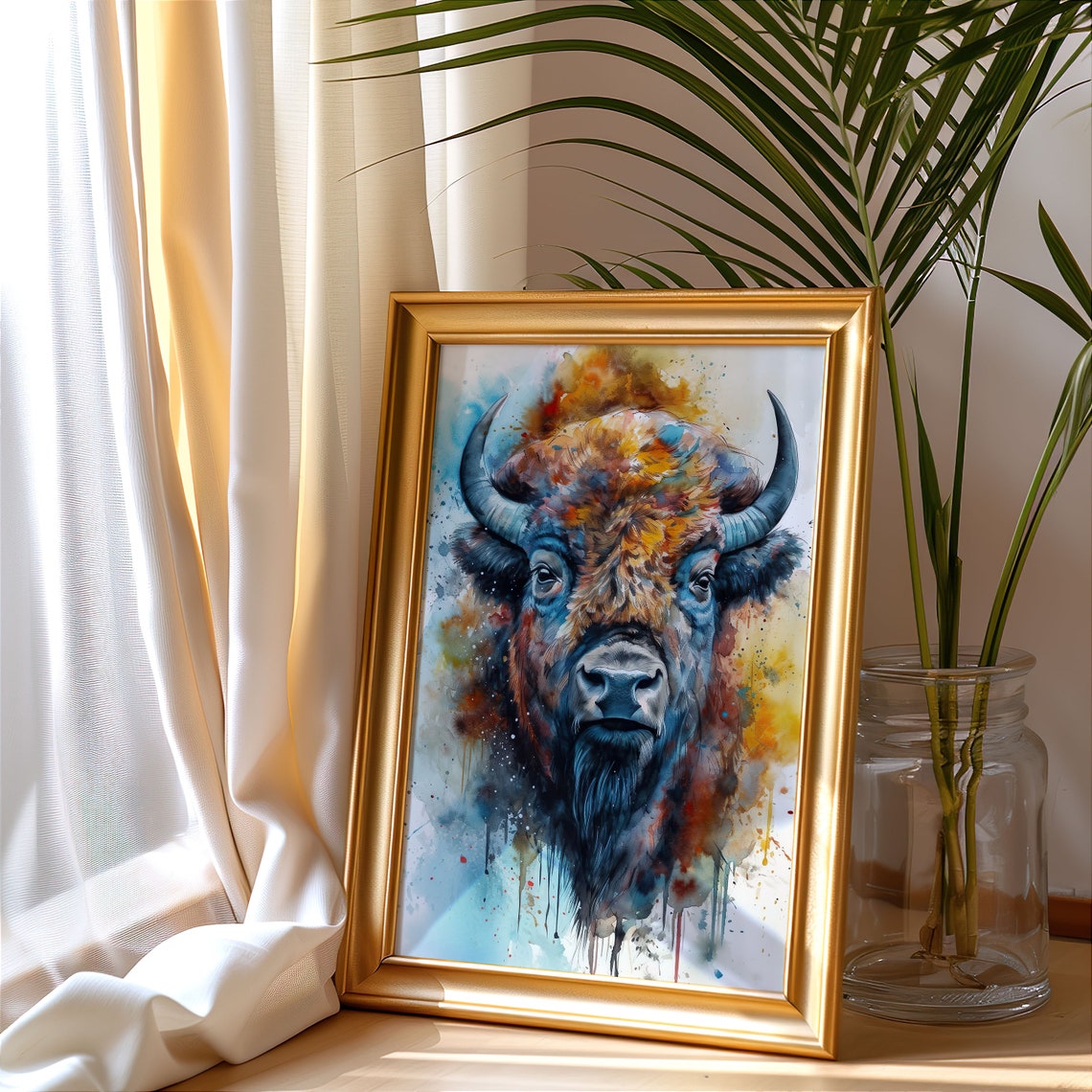 American Bison Watercolor Portrait Buffalo Wildlife Art Poster - Image 5