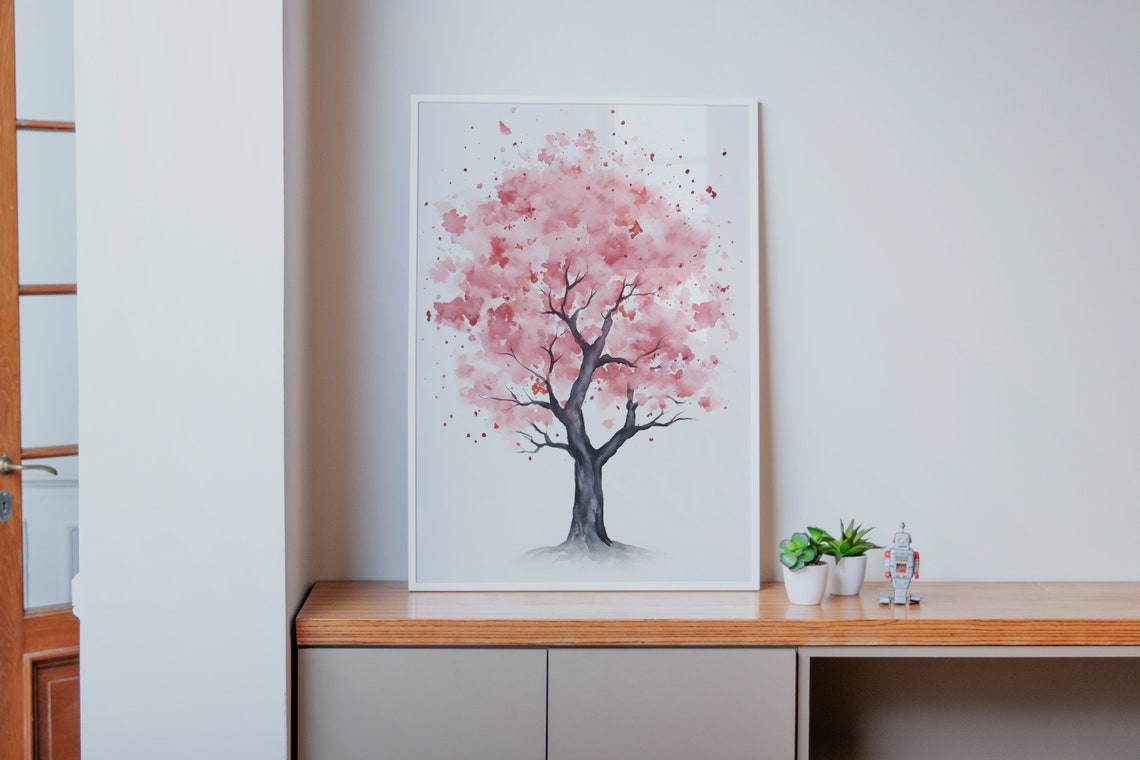 Pink Blossom Tree Full Bloom Watercolor Spring Garden Poster - Image 5