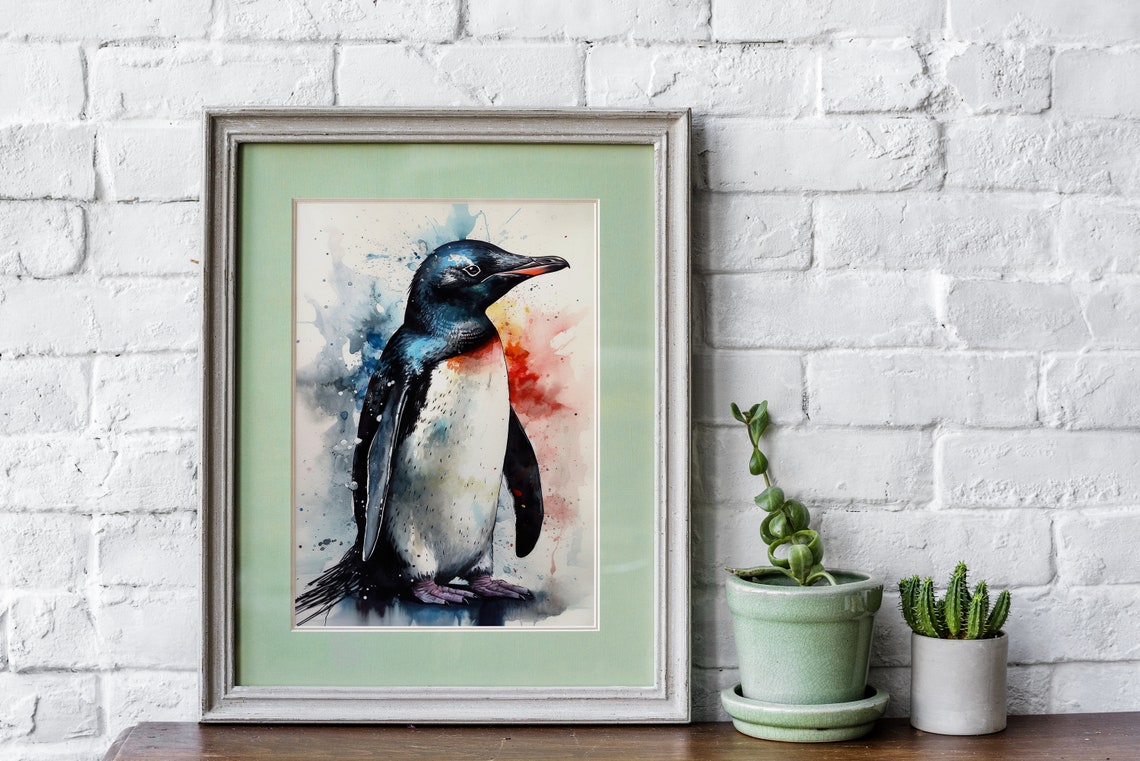 Penguin Watercolor Portrait Cute Antarctic Bird Animal Art Poster - Image 5