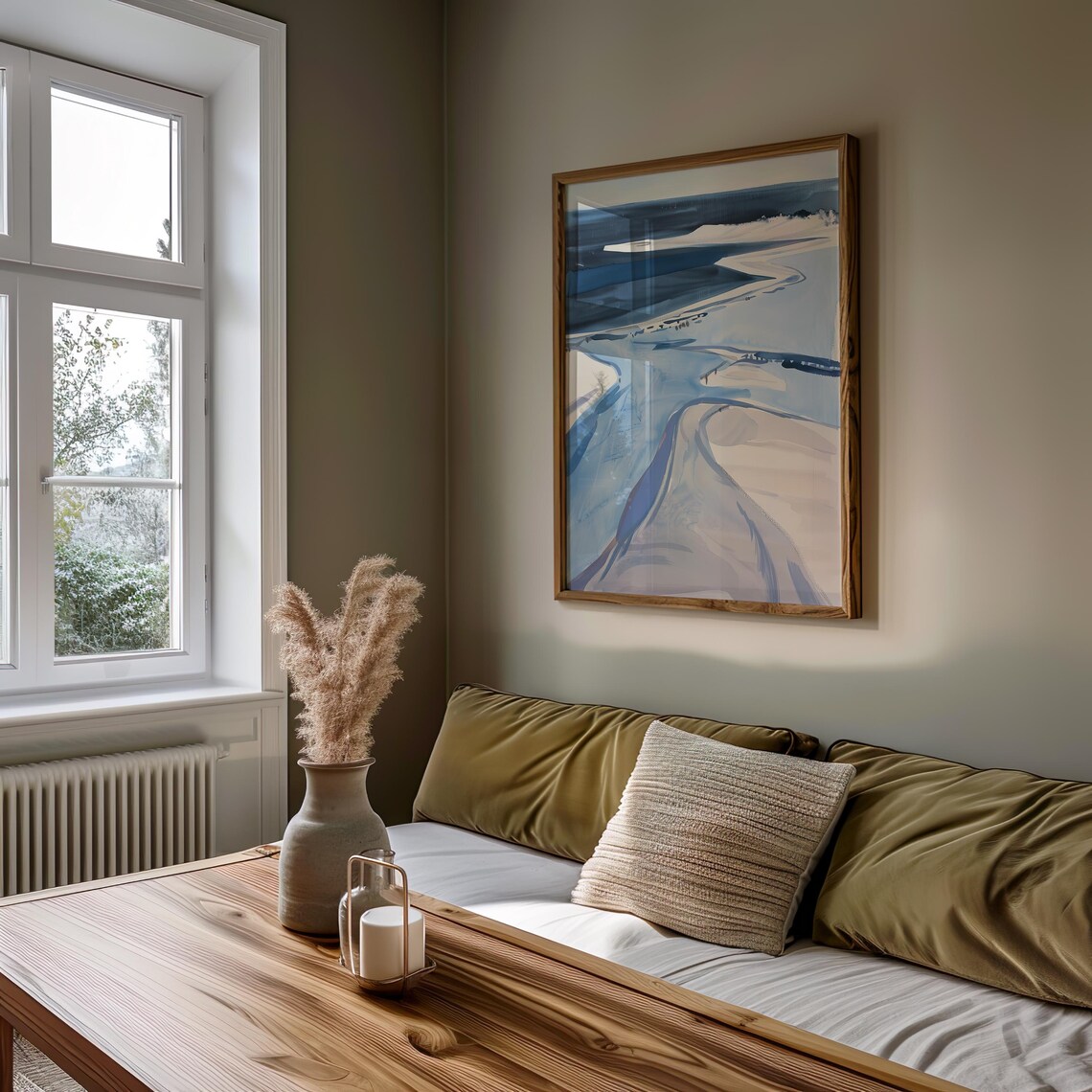 Abstract Blue Coastline Watercolor Estuary Minimal Art Poster - Image 4