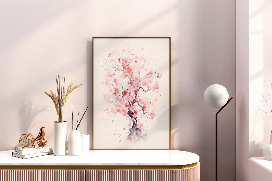 Delicate Pink Cherry Blossom Tree Watercolor Spring Art Poster - Image 3
