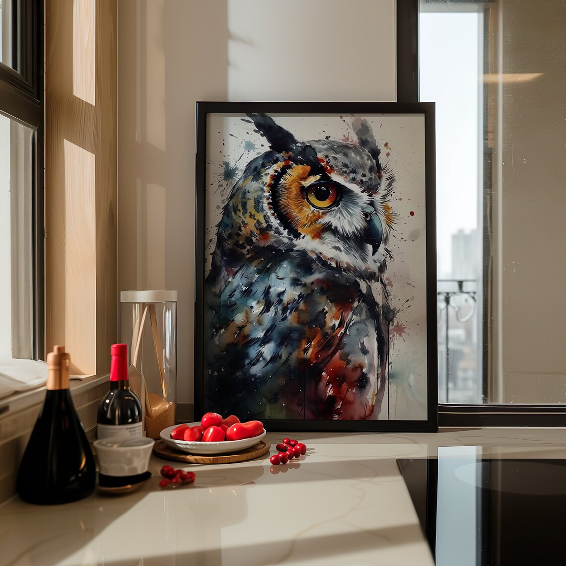Great Horned Owl Watercolor Portrait Night Bird Animal Art Poster - Image 5