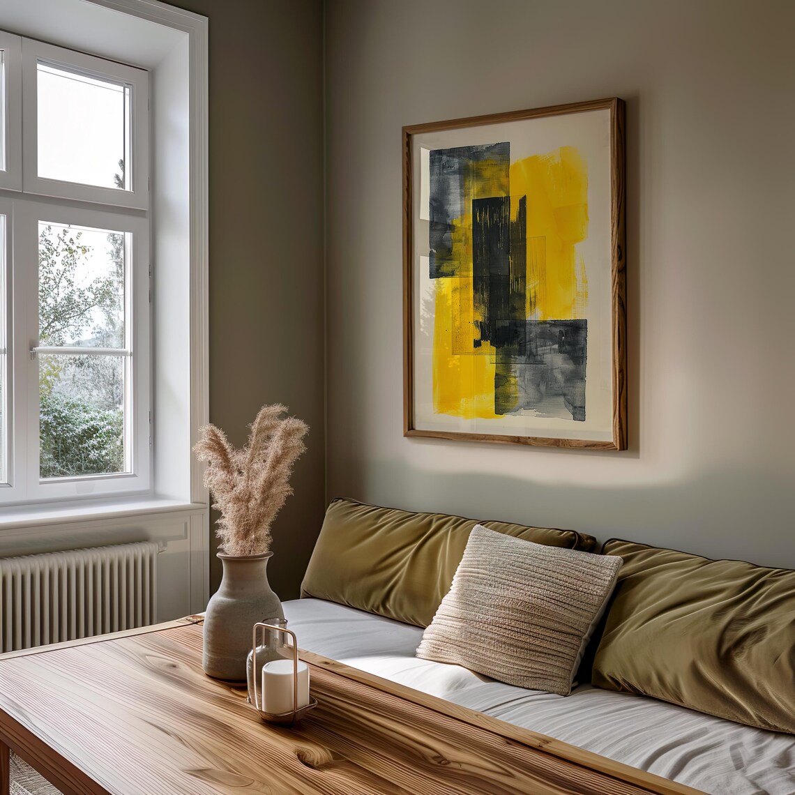Mustard Yellow Black Geometric Abstract Watercolor Art Print - Image 5