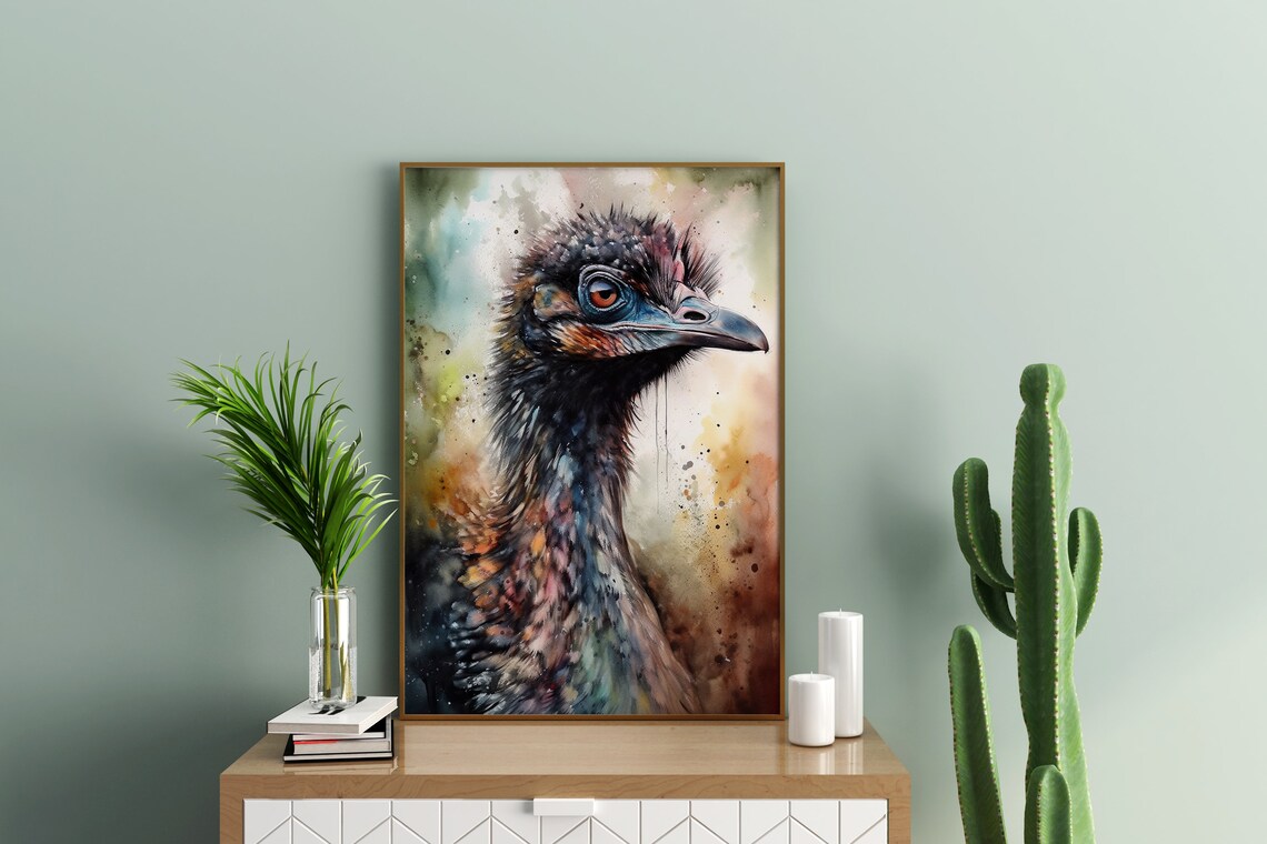 Emu Watercolor Portrait Exotic Bird Wildlife Animal Art Poster - Image 3