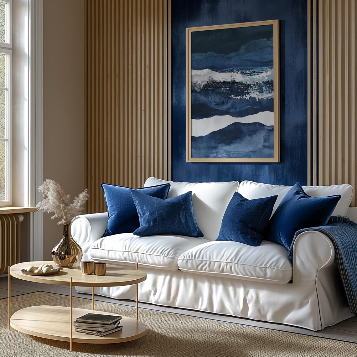 Navy Watercolor Wave Layers Abstract Ocean White Foam Poster - Image 2