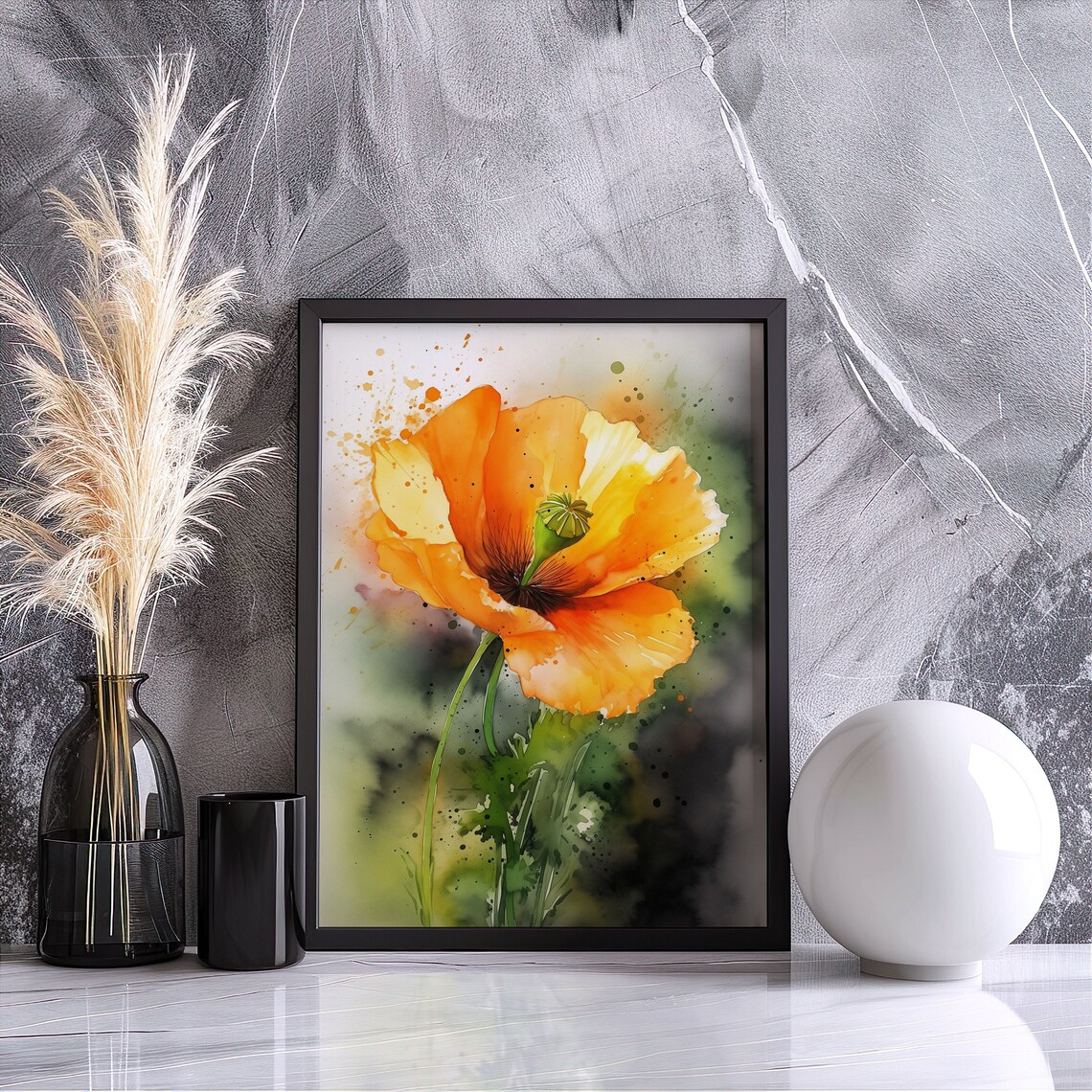Golden California Poppy Bloom Watercolor Orange Flower Art Poster - Image 4