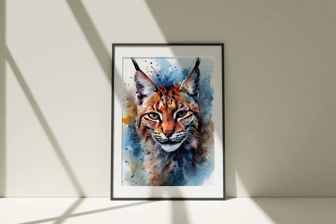 Lynx Wild Cat Face Watercolor Splash Feline Portrait Art Poster - Image 5